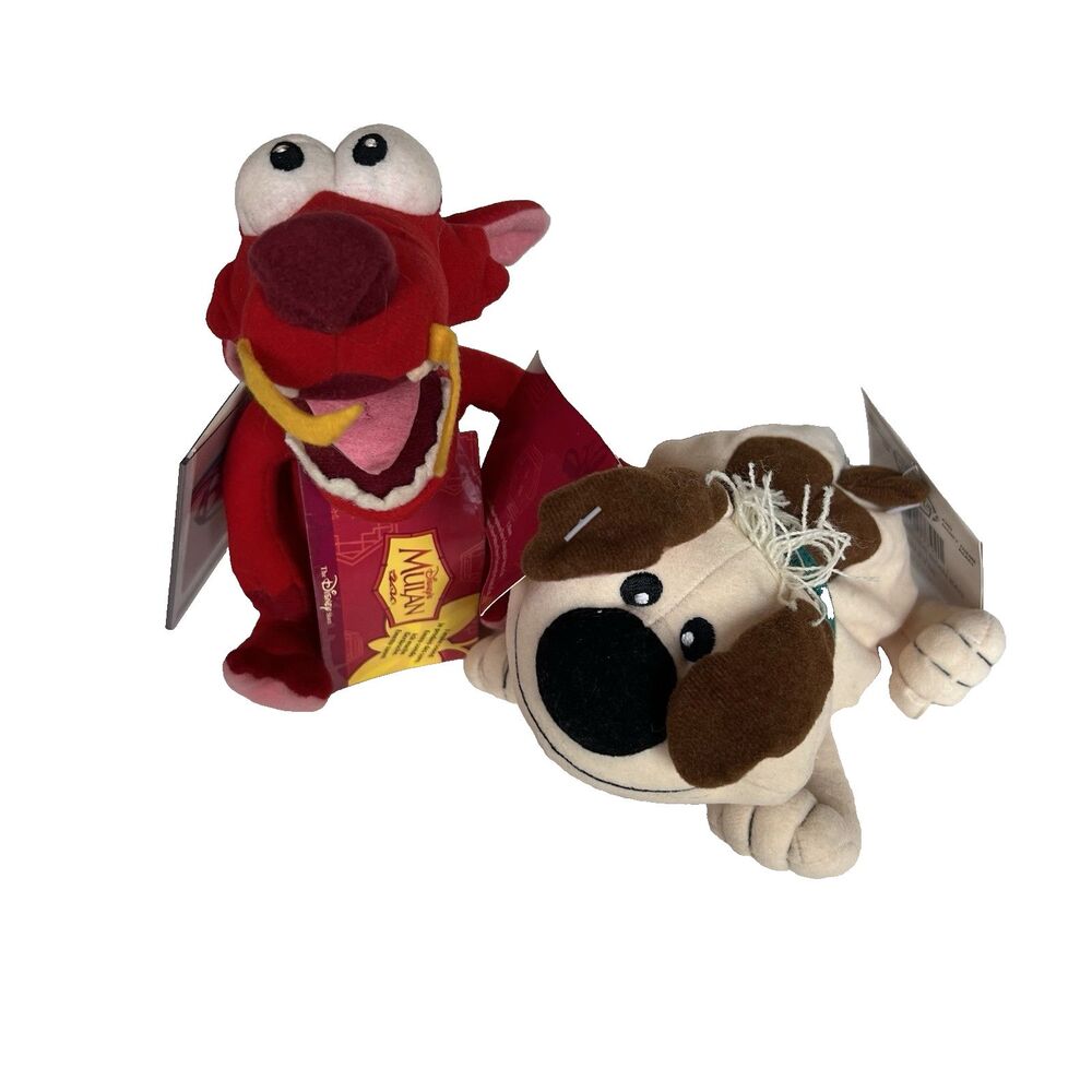 Disney Store Mulan Beanbag Plush Lot of 2 Little Brother Dog Mushu Dragon READ